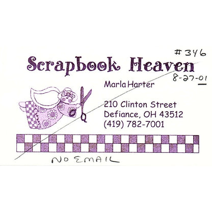 Scrapbook Heaven Marla Harter Defiance OH Vintage Business Card SC9-B11