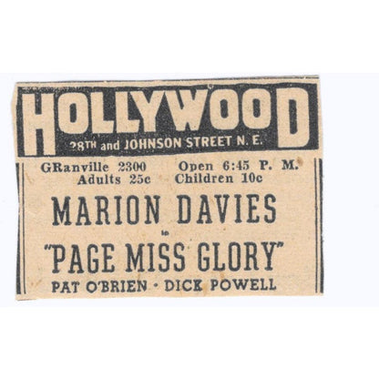 Hollywood Theatre Johnson St Page Miss Glory 1935 Minneapolis Journal Ad AE7-H3