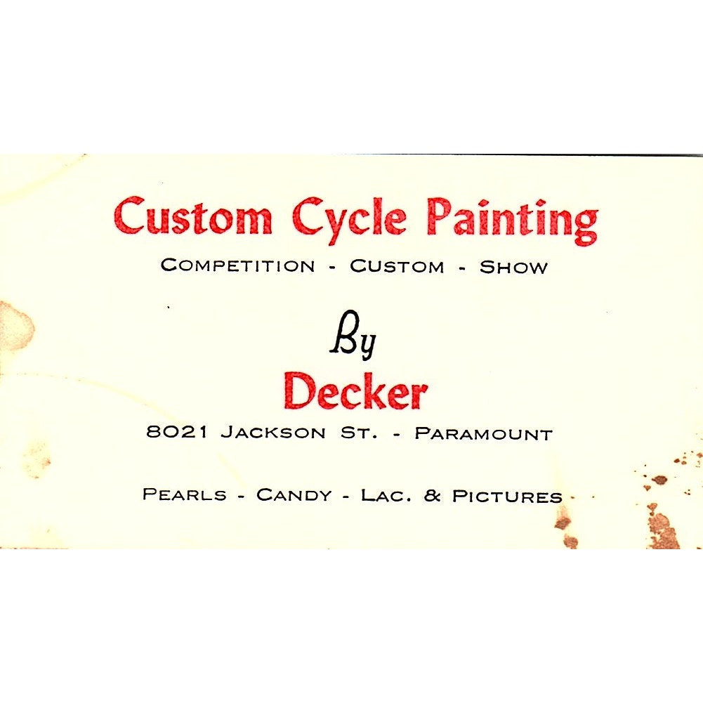 Custom Cycle Painting by Becker Paramount CA Vintage Business Card SE3-B14
