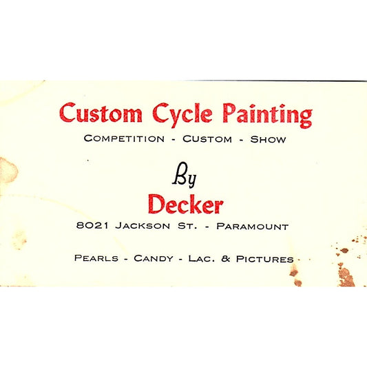 Custom Cycle Painting by Becker Paramount CA Vintage Business Card SE3-B14