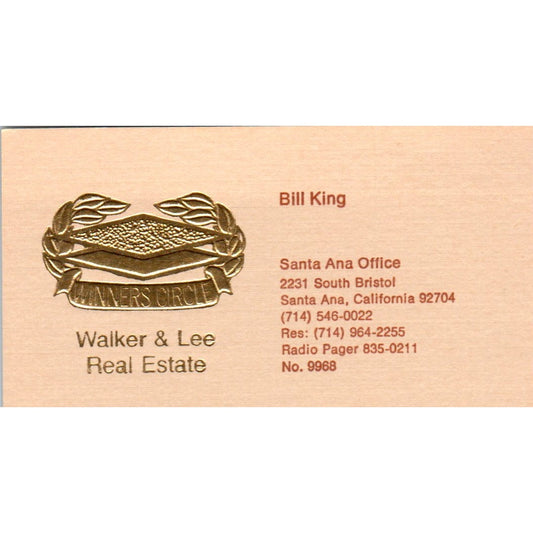 Bill King Walker & Lee Real Estate Santa Ana CA Vintage Business Card SD8-B1