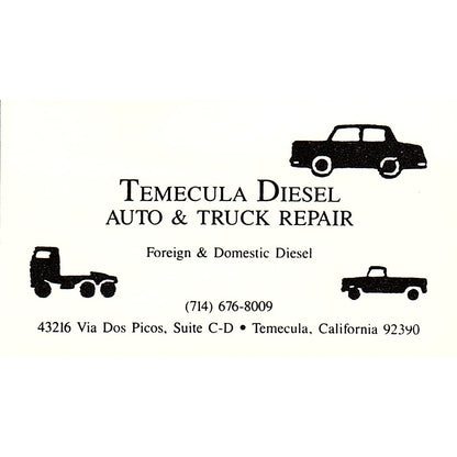 Temecula Diesel Auto & Truck Repair Temecula CA Vintage Business Card SC9-B10