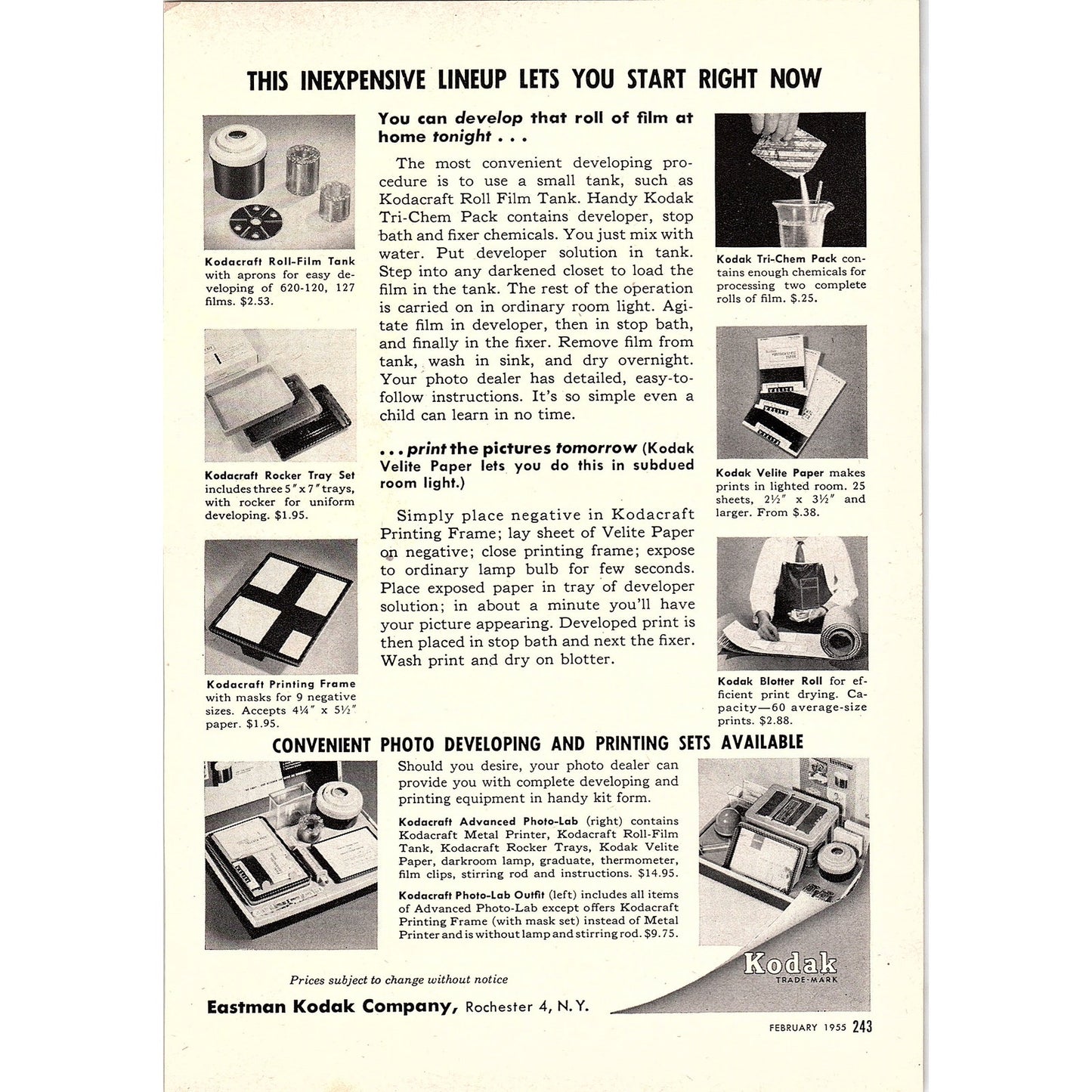 Eastman Kodak Company - Inexpensive Lineup 1955 Ad AG1-6