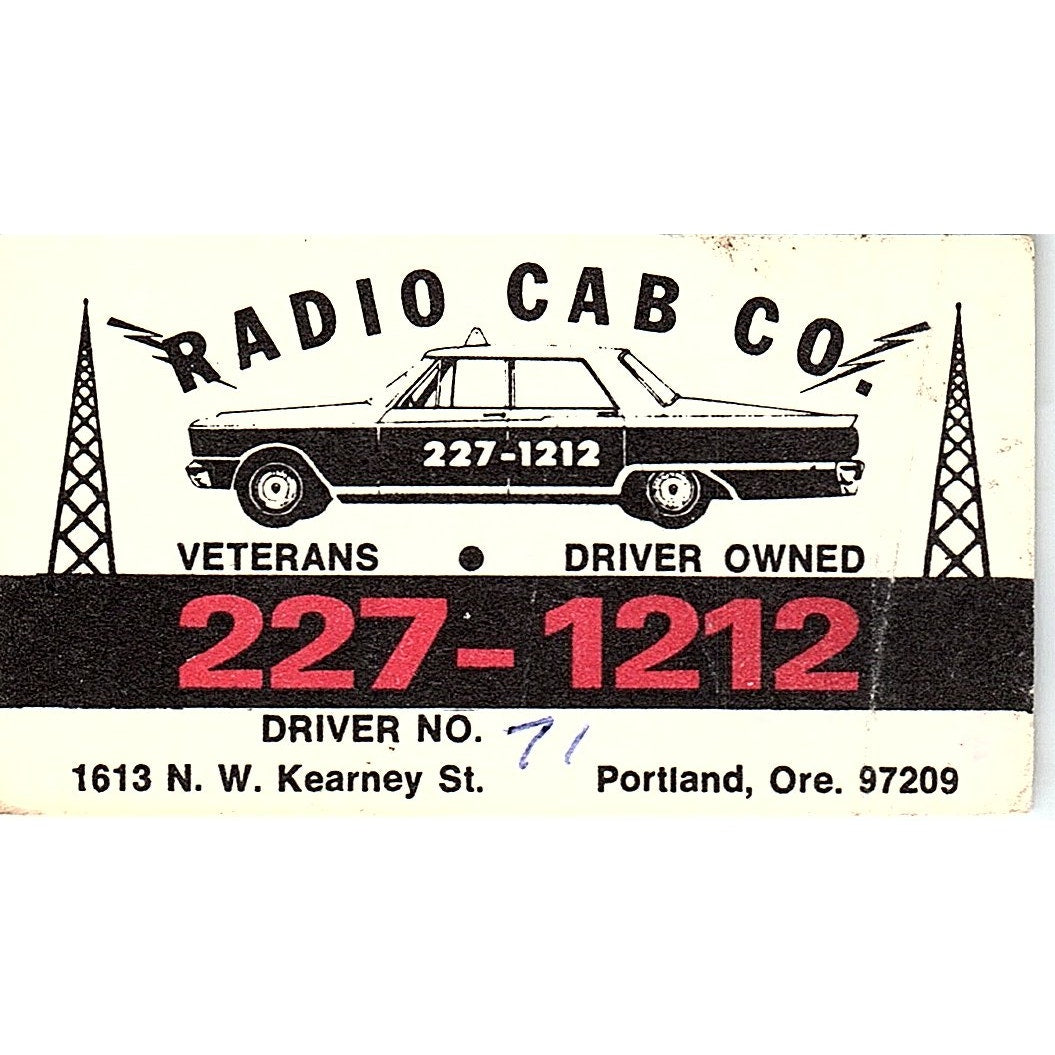 Radio Cab Co. Veterans Driver Owned Portland Oregon Vintage Business Card SB4-B6