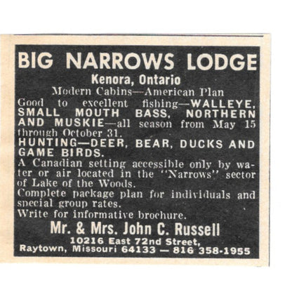 Big Narrows Lodge John C. Russell Raytown MO 1977 Ad AF6-S1