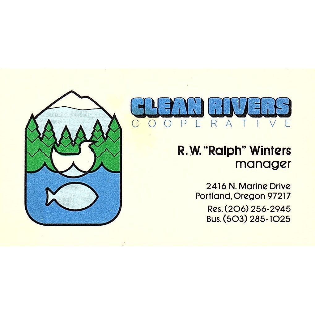 Clean Rivers Cooperative R.W. Ralph winters Portland Oregon Business Card SF3-B5