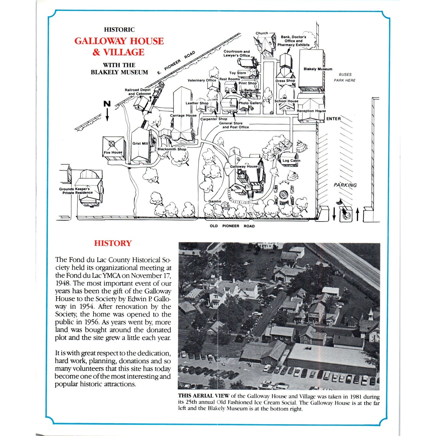 Vintage Galloway House and Village Fond Du Lac Wisconsin Travel Brochure H5-5