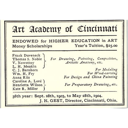 The Art Academy of Cincinnati J.H. Gest - 1904 Ad AF5-6