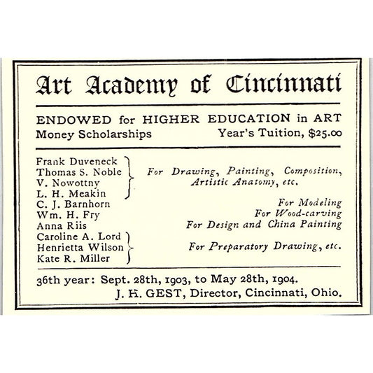 The Art Academy of Cincinnati J.H. Gest - 1904 Ad AF5-6