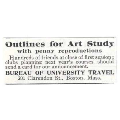Outlines for Art Study Bureau of University Travel Boston MA 1903 Ad AF8-S38