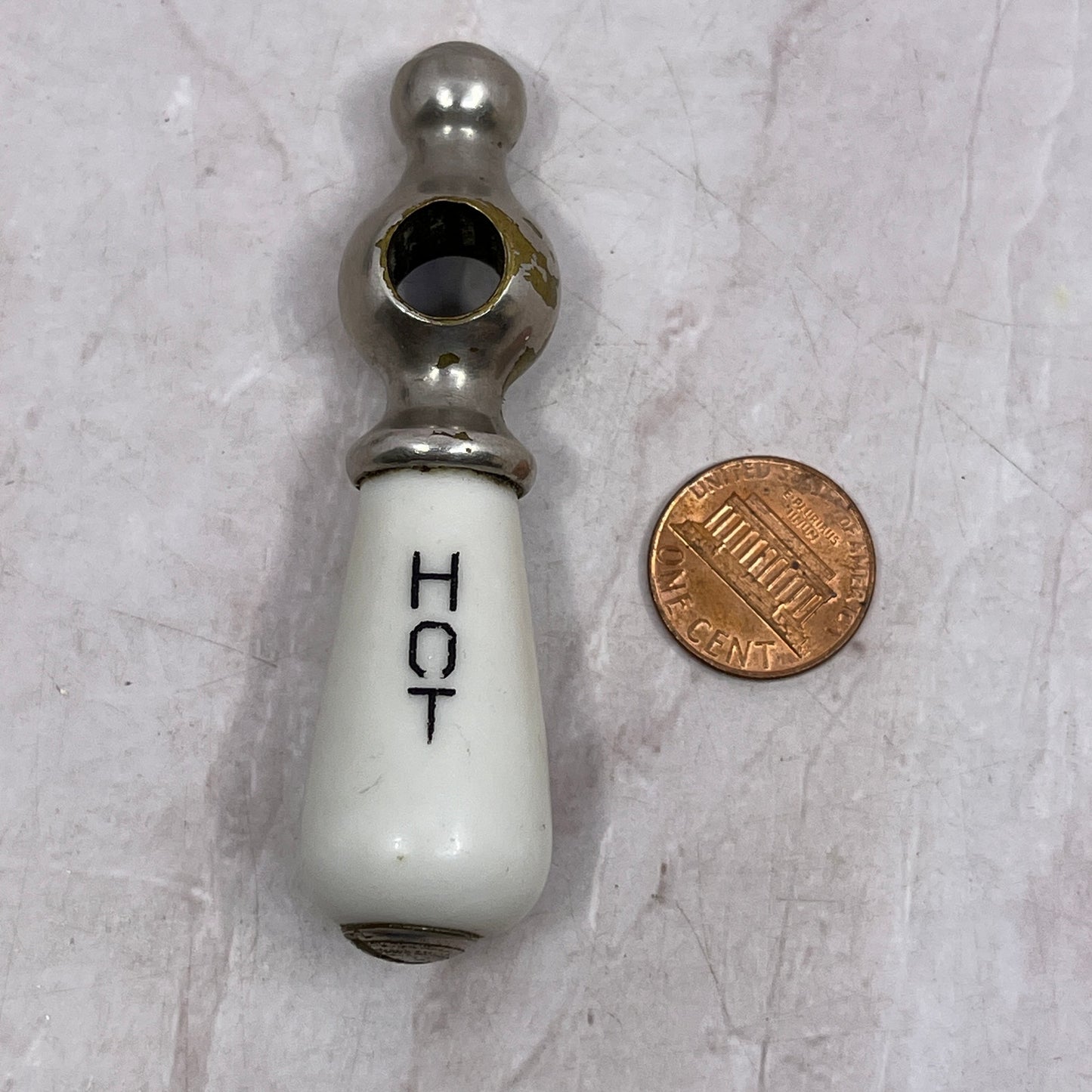 Antique Restoration Porcelain Hot Faucet Handle White Salvage Bathroom SF4