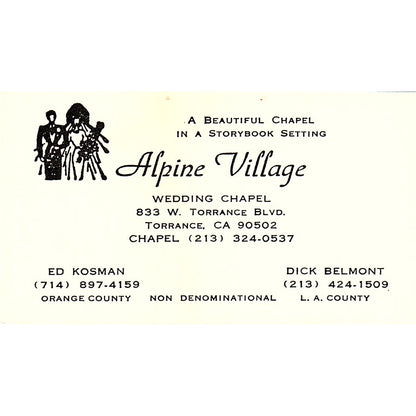 Alpine Village Wedding Chapel Ed Kosman Torrance CA Vintage Business Card SB4-B2