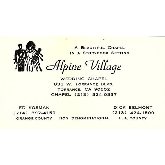 Alpine Village Wedding Chapel Ed Kosman Torrance CA Vintage Business Card SB4-B2