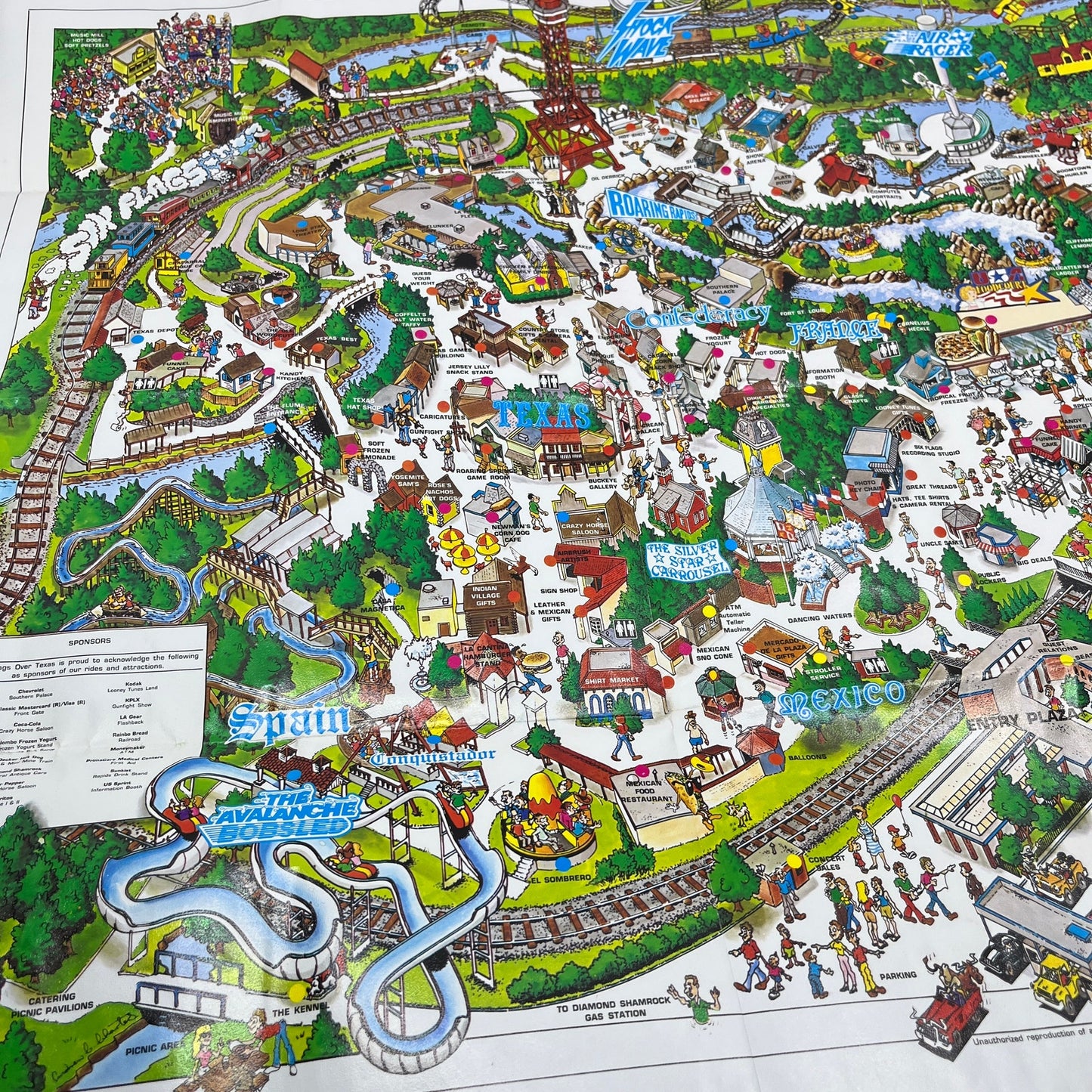 1989 Six Flags Over Texas Large Fold Out Souvenir Poster Map TH9-TM1