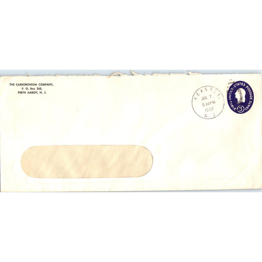 1952 The Carborundum Company Perth Amboy NJ Postal Cover Envelope TH9-L1