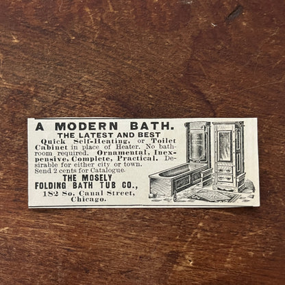 The Mosely Folding Bathtub Co Chicago Murphy Tub 1892 Magazine Ad AK6-S2