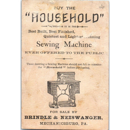 Brindle & Neiswanger Household Sewing Machine Mechanicsburg c1880 Trade Card AE5