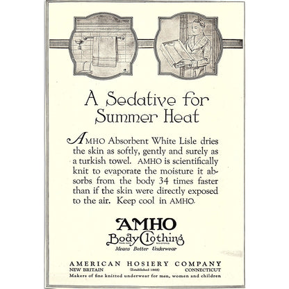 AMHO Body Clothing White Lisle American Hosiery Co New Britain CT c1920 Ad AF8-8