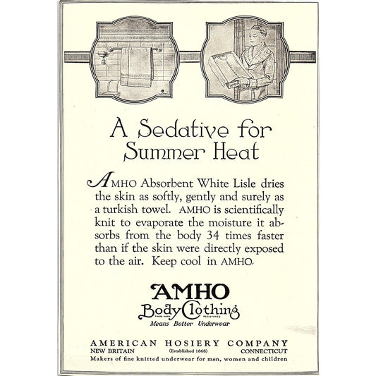 AMHO Body Clothing White Lisle American Hosiery Co New Britain CT c1920 Ad AF8-8