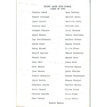 1961 Pequot Lakes High School Commencement Program MN TH9-SX1