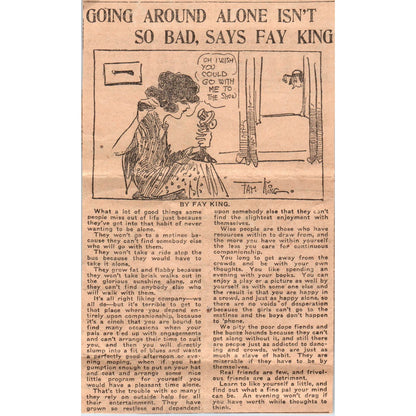 Vintage Fay King Cartoon Clipping Going Around Alone Isn't So Bad AE6
