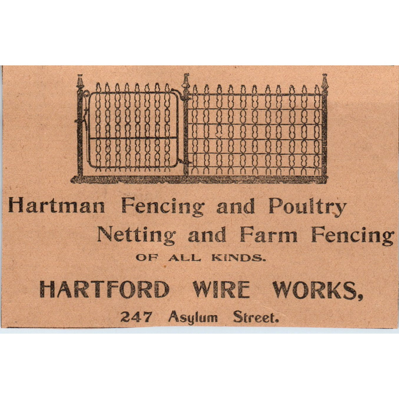Hartford Wire Works Fencing Asylum St Hartford 1901 Newspaper Ad AD8-H2