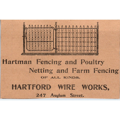 Hartford Wire Works Fencing Asylum St Hartford 1901 Newspaper Ad AD8-H2
