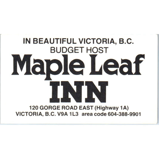 Maple Leaf Inn Victoria BC Vintage Business Card SE3-B1