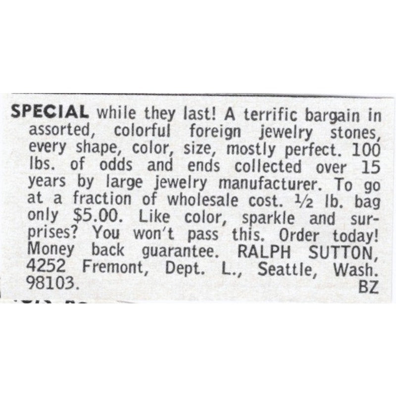 Ralph Sutton Lapidary Supply Seattle Washington 1964 Magazine Ad AK6-S8