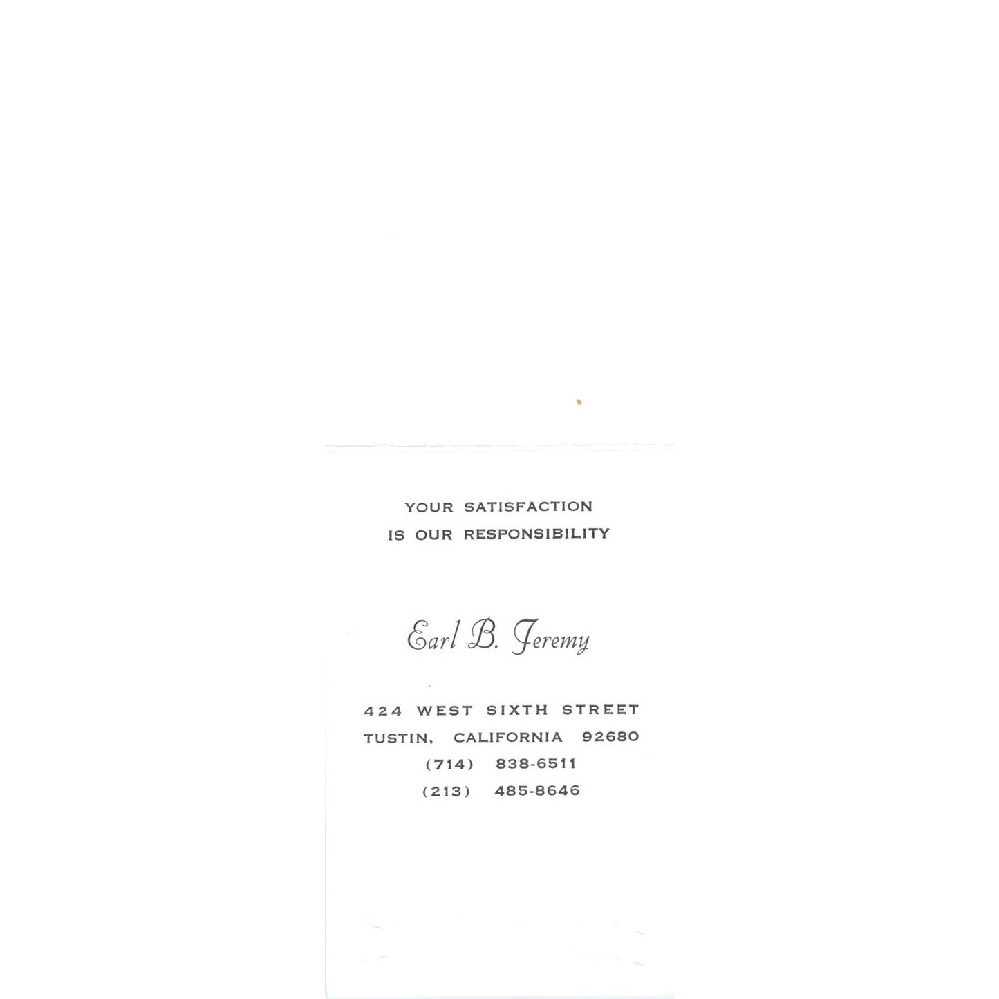 Earl B. Jeremy Smith Printers & Lithographers Tustin CA Vtg Business Card SD4-B3