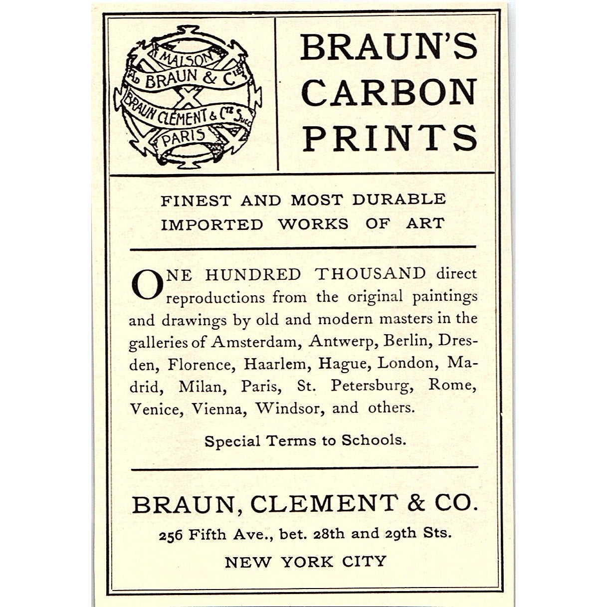 Braun's Carbon Prints Braun Clement & Co New York City - 1908 Ad AF5-4