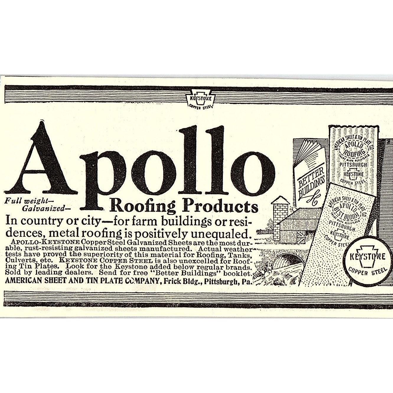 American Sheet and Tin Plate Co Apollo Roofing Pittsburgh PA 1924 Ad AG3-M3