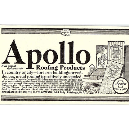 American Sheet and Tin Plate Co Apollo Roofing Pittsburgh PA 1924 Ad AG3-M3