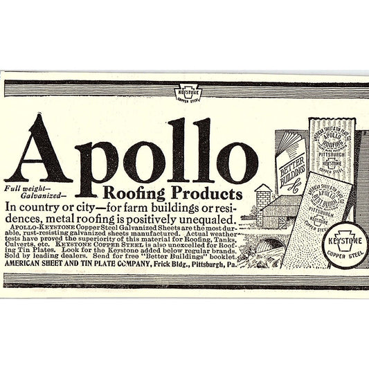 American Sheet and Tin Plate Co Apollo Roofing Pittsburgh PA 1924 Ad AG3-M3