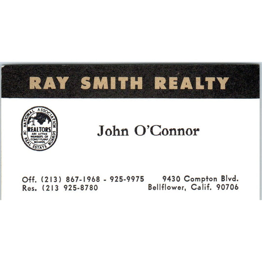 John O'Connor Ray Smith Realty Bellflower CA Vintage Business Card SD4-B5