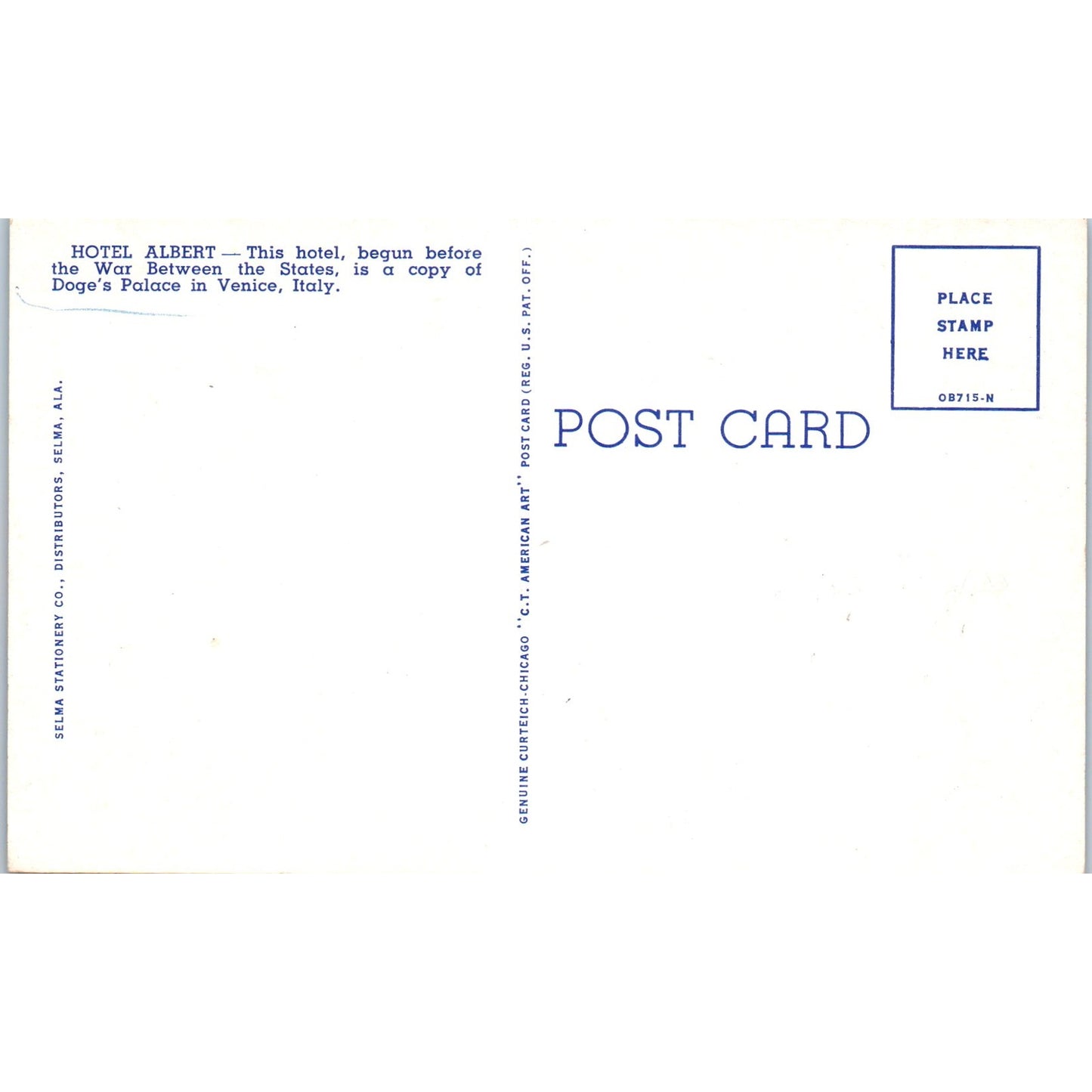 Hotel Albert Selma Alabama - Vintage Postcard AB8-RS1
