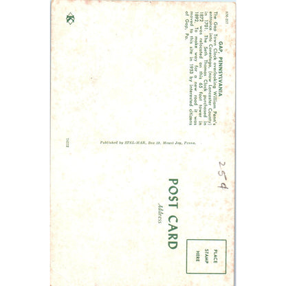 Gap PA Town Clock Pennsylvania Dutch Country Postcard PD7