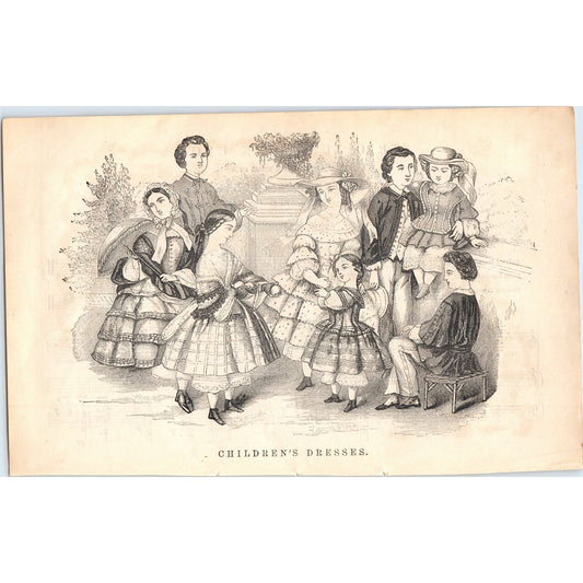 Pre Civil War Children's Dresses 1857 Original Art Engraving D19-3