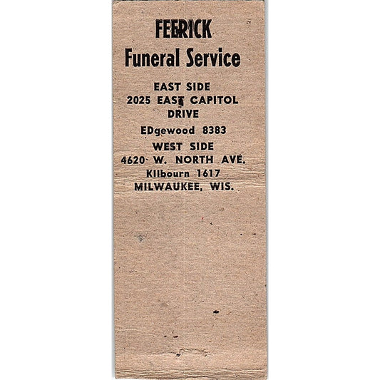 Feerick Funeral Service Milwaukee WI Vintage Matchbook Cover SC7-Y7