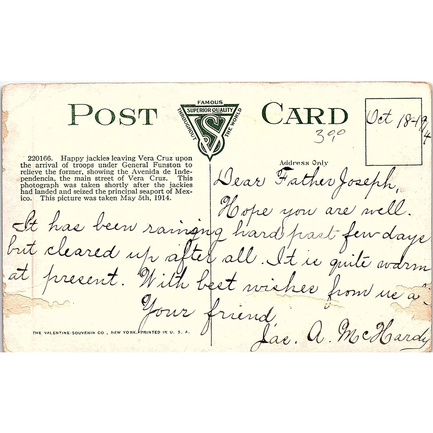 c1910 US Army Relieving Navy - Spanish American War Postcard PE7