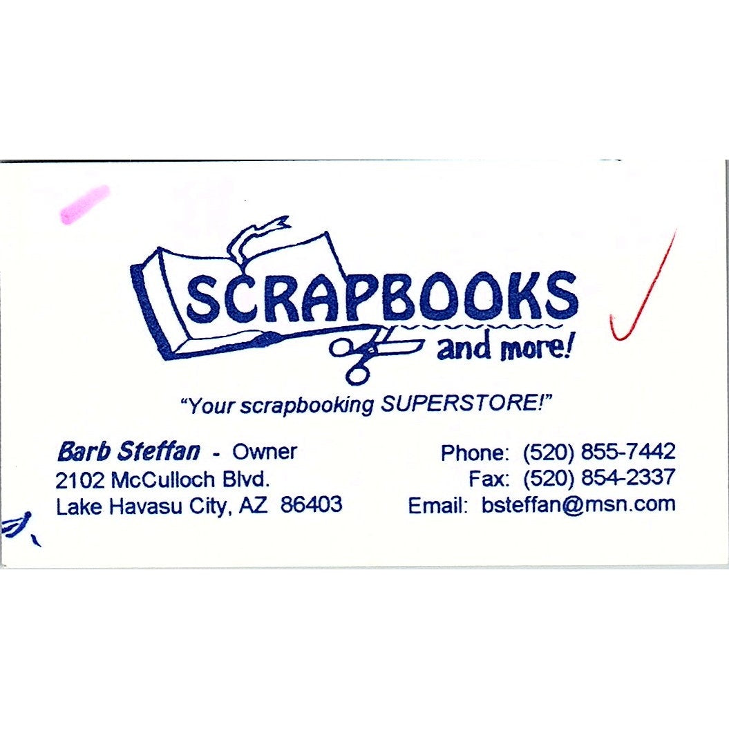 Scrapbooks and More Barb Steffen Lake Havasu City Vintage Business Card SC9-B10
