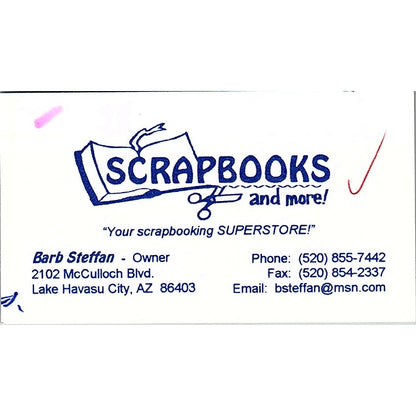 Scrapbooks and More Barb Steffen Lake Havasu City Vintage Business Card SC9-B10