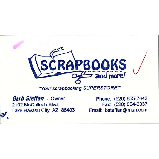 Scrapbooks and More Barb Steffen Lake Havasu City Vintage Business Card SC9-B10