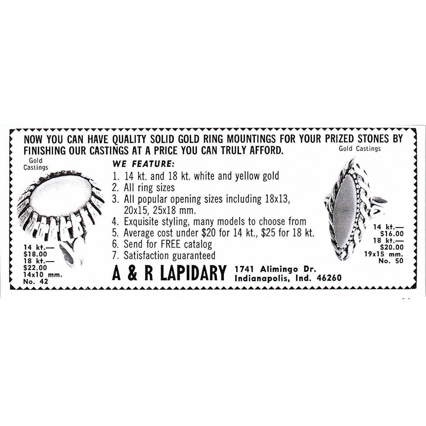 A&R Lapidary Ring Mountings Indianapolis Indiana 1972 Ad AF8-M4