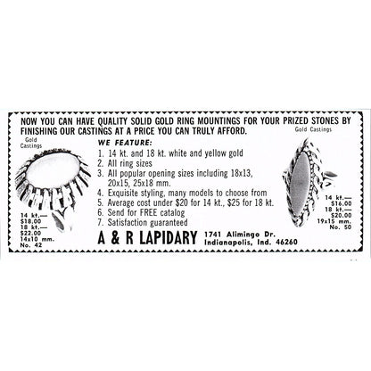 A&R Lapidary Ring Mountings Indianapolis Indiana 1972 Ad AF8-M4