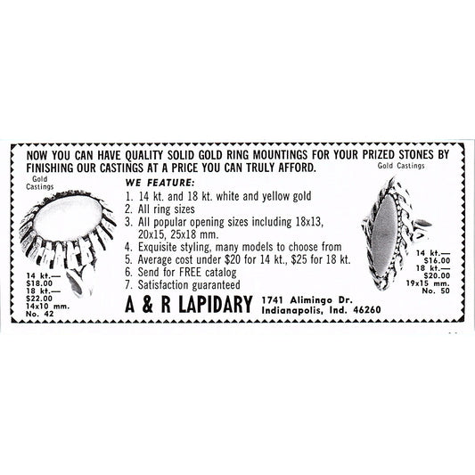 A&R Lapidary Ring Mountings Indianapolis Indiana 1972 Ad AF8-M4