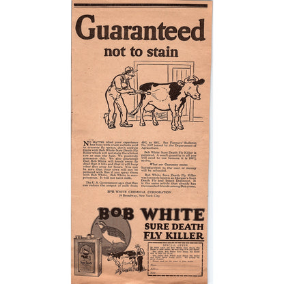Bob White Chemical Co Sure Deah Fly Killer New York City Advertisement V1-8