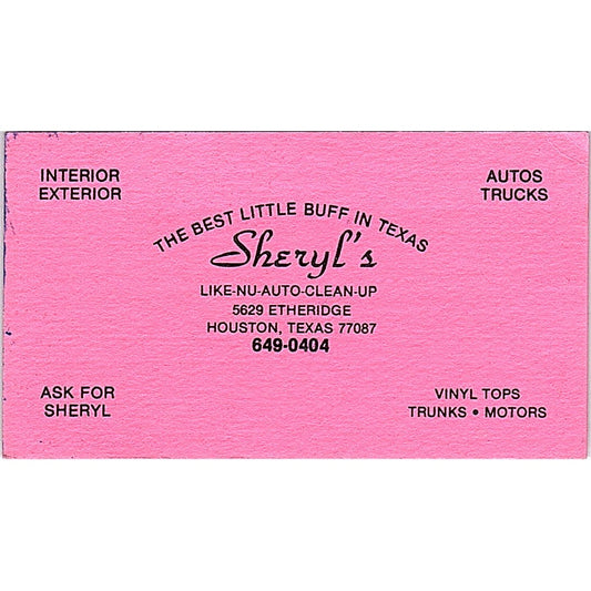 Sheryl's Like-Nu-Auto-Clean-Up Houston TX Vintage Business Card SE3-B14