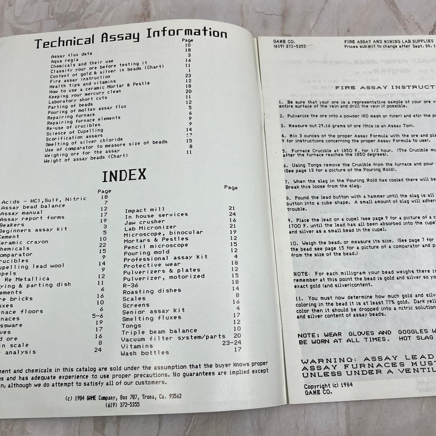 1984 Fire Assay Manual Catalog of Mining Laboratory Equipment M19
