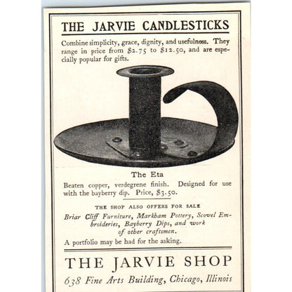 The Jarvie Shop Candlesticks The Eta Chicago IL c1905 Victorian Ad AE9-MA5